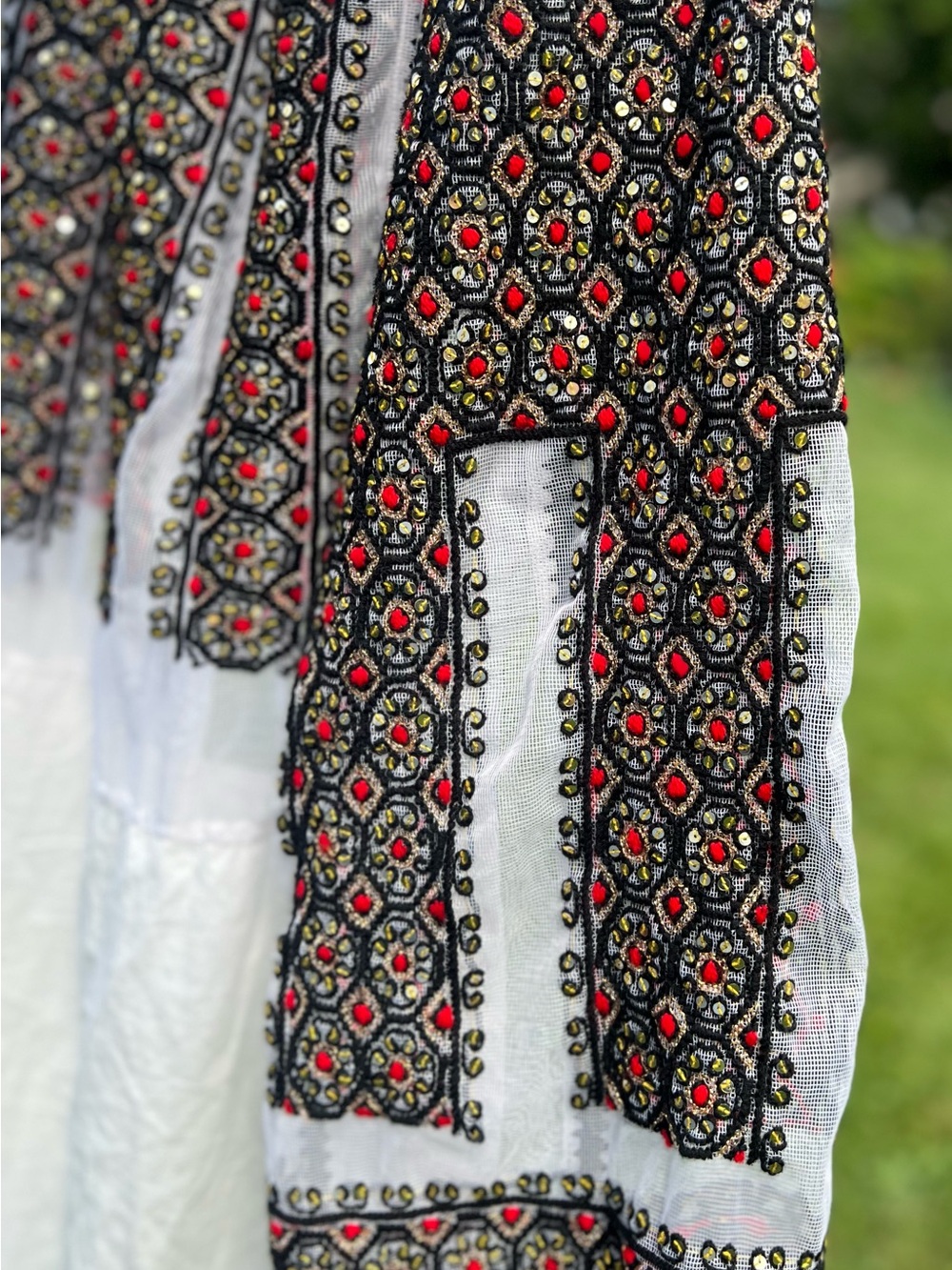 Ie long Romanian authentic Embroidered by hand White Maxi Dress